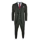 Traje de tres piezas de tweed verde de corte ajustado para hombre Joshua