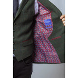 Traje de tres piezas de tweed verde de corte ajustado para hombre Joshua