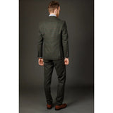 Traje de tres piezas de tweed verde de corte ajustado para hombre Joshua