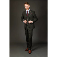 Traje de tres piezas de tweed verde de corte ajustado para hombre Joshua