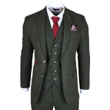 Traje de tres piezas de tweed verde de corte ajustado para hombre Joshua