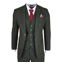 Traje de tres piezas de tweed verde de corte ajustado para hombre Joshua