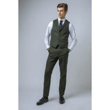 Traje de tres piezas de tweed verde de corte ajustado para hombre Joshua