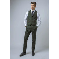 Traje de tres piezas de tweed verde de corte ajustado para hombre Joshua