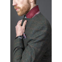 Traje de tres piezas de tweed verde de corte ajustado para hombre Joshua