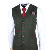 Traje de tres piezas de tweed verde de corte ajustado para hombre Joshua