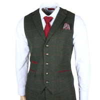 Traje de tres piezas de tweed verde de corte ajustado para hombre Joshua
