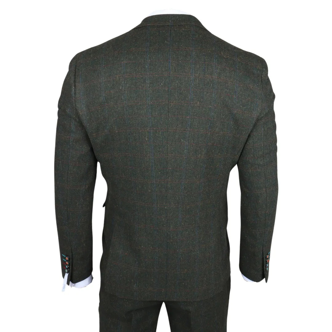 Traje de tres piezas de tweed verde de corte ajustado para hombre Joshua