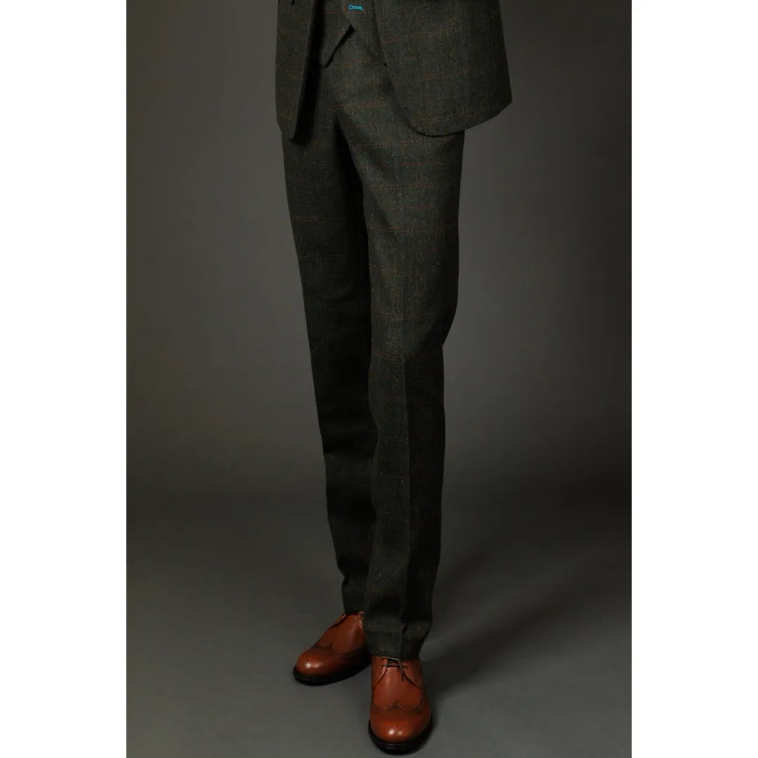 Joshua - Pantalones de tweed verde a cuadros para hombre