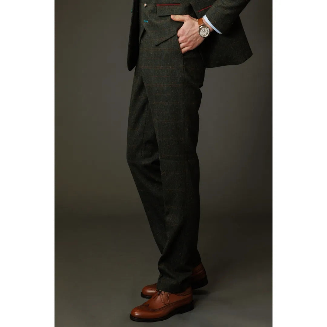 Joshua - Pantalones de tweed verde a cuadros para hombre