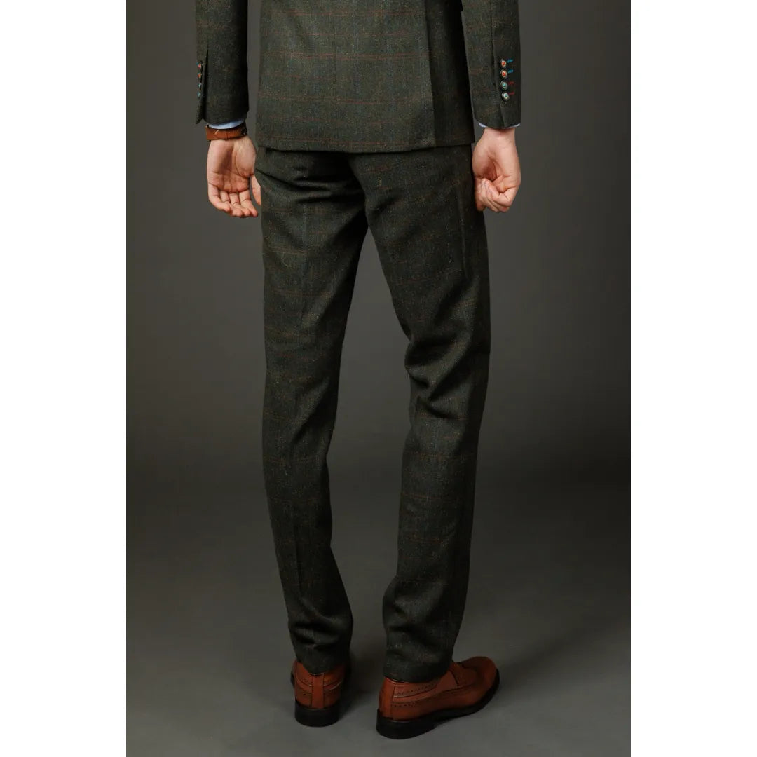 Joshua - Pantalones de tweed verde a cuadros para hombre