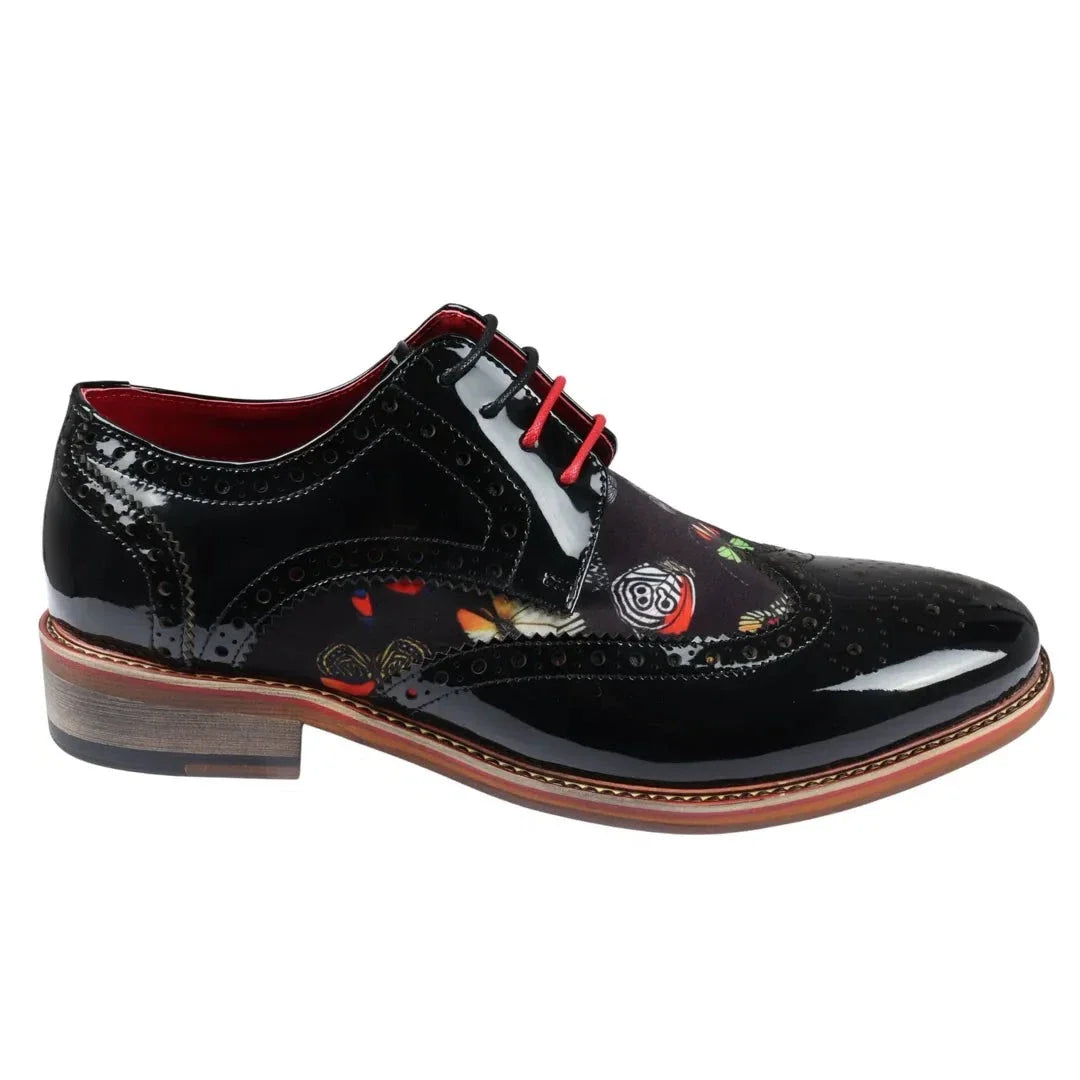 Julius - Zapatos brogue de charol con estampado de mariposas para hombre