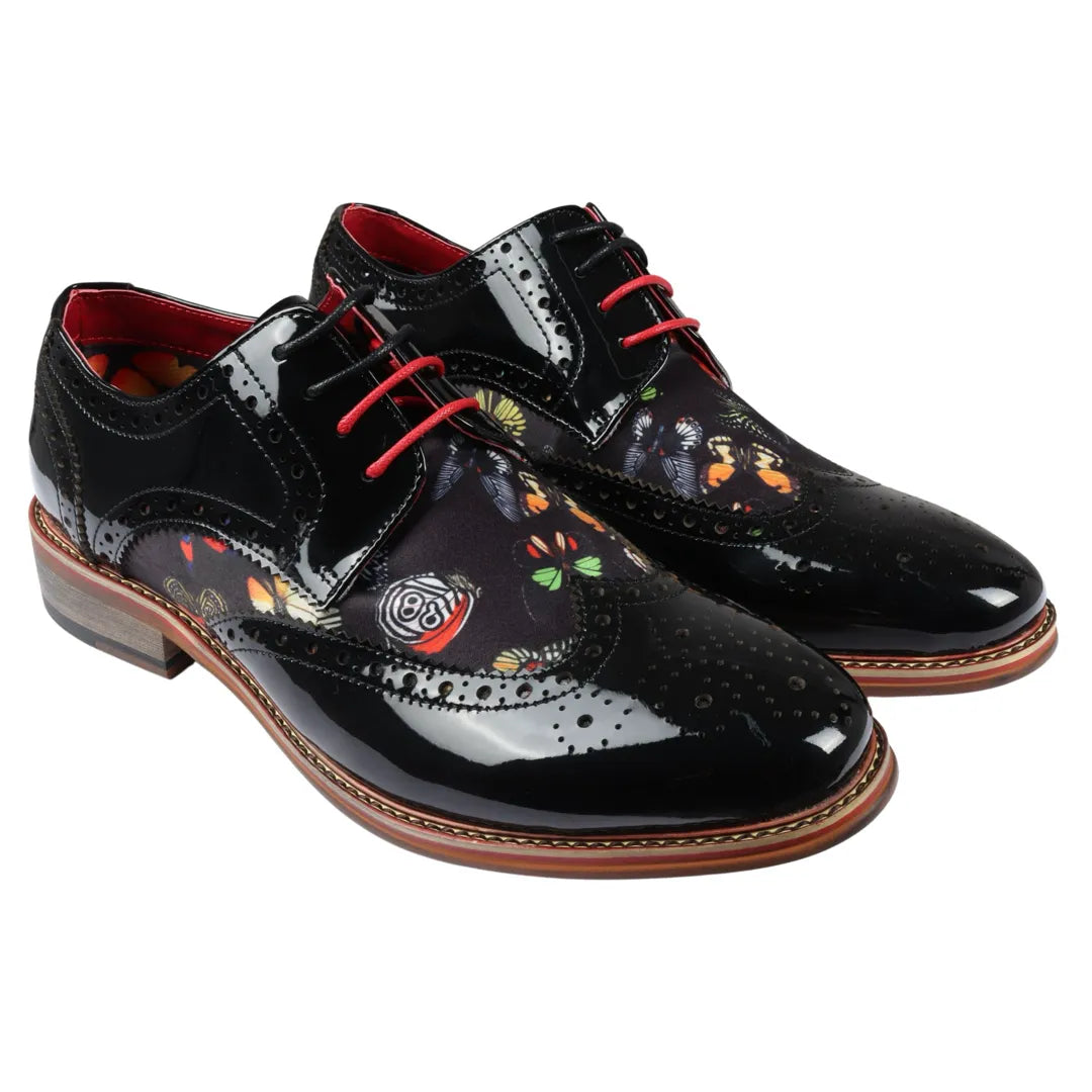 Julius - Zapatos brogue de charol con estampado de mariposas para hombre