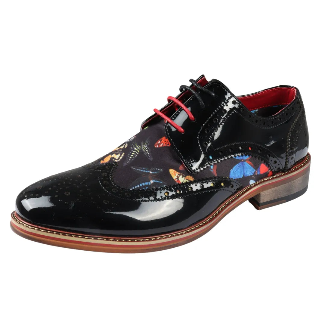 Julius - Zapatos brogue de charol con estampado de mariposas para hombre