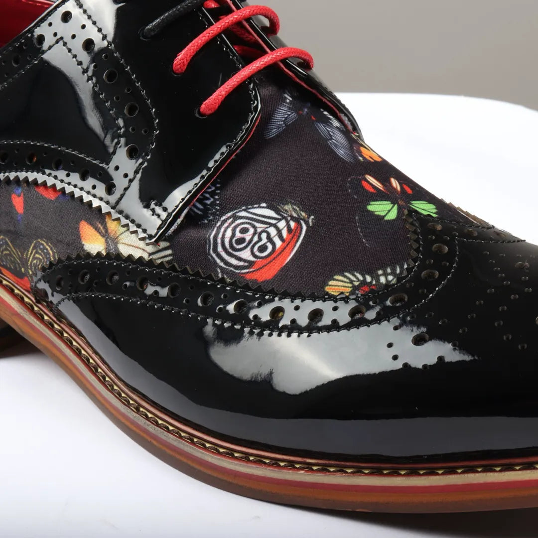 Julius - Zapatos brogue de charol con estampado de mariposas para hombre