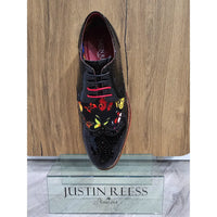Julius - Zapatos brogue de charol con estampado de mariposas para hombre
