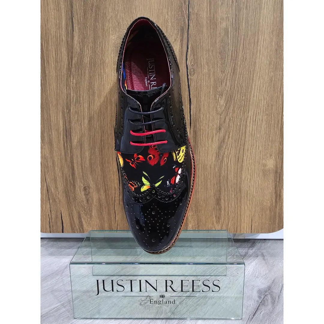 Julius - Zapatos brogue de charol con estampado de mariposas para hombre