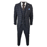 MT22Z0720 - Traje de tres piezas a cuadros azul marino para hombre