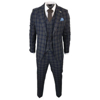 MT22Z0720 - Traje de tres piezas a cuadros azul marino para hombre