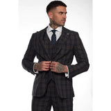 MT22Z0720 - Traje de tres piezas a cuadros azul marino para hombre