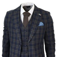 MT22Z0720 - Traje de tres piezas a cuadros azul marino para hombre