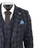 MT22Z0720 - Traje de tres piezas a cuadros azul marino para hombre