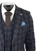 MT22Z0720 - Traje de tres piezas a cuadros azul marino para hombre