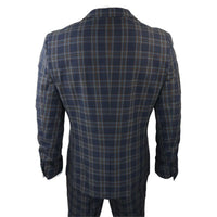 MT22Z0720 - Traje de tres piezas a cuadros azul marino para hombre