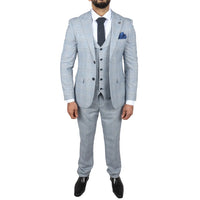 Traje de tres piezas de tweed a cuadros azul claro para hombre de Mark, corte entallado.