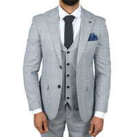 Traje de tres piezas de tweed a cuadros azul claro para hombre de Mark, corte entallado.