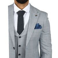 Traje de tres piezas de tweed a cuadros azul claro para hombre de Mark, corte entallado.