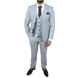Traje de tres piezas de tweed a cuadros azul claro para hombre de Mark, corte entallado.