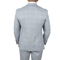 Traje de tres piezas de tweed a cuadros azul claro para hombre de Mark, corte entallado.