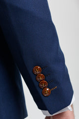 Traje de hombre azul marino de 3 piezas con ribete marrón, clásico, ojo de perdiz, vintage, para bodas y novios.