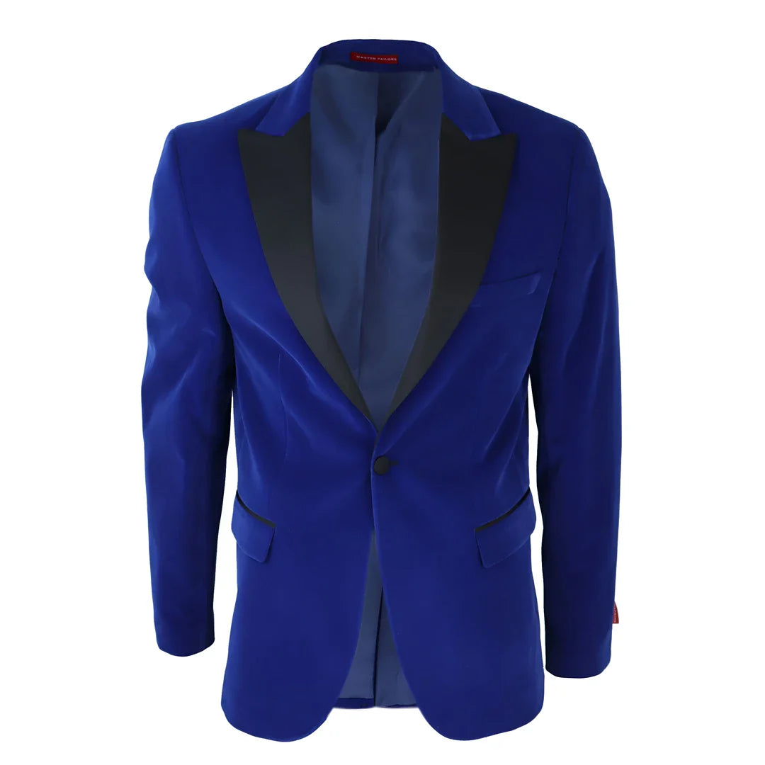 Esmoquin de terciopelo azul marino para hombre con solapas de satén. Ideal para cenas, bodas, graduaciones y eventos formales.
