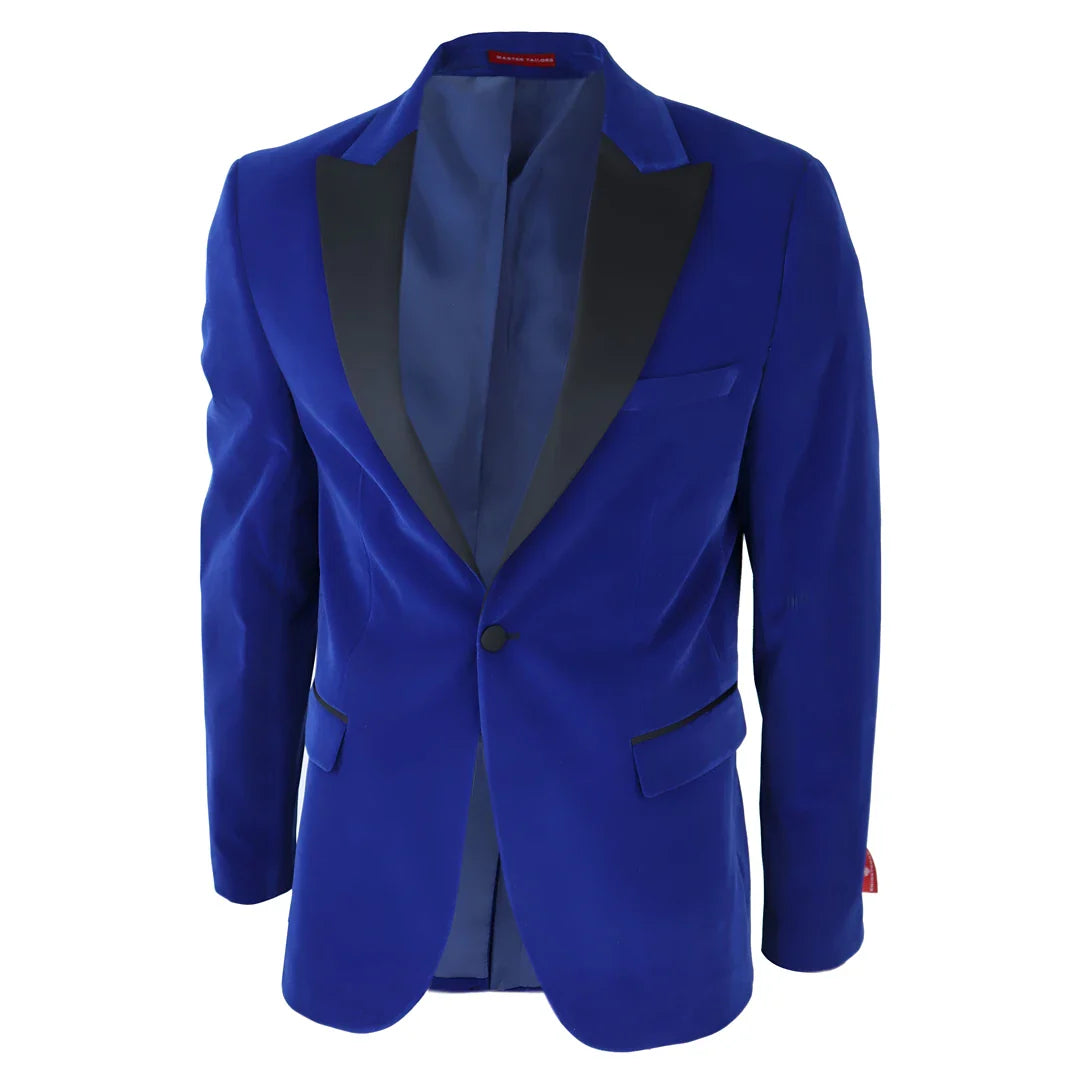Esmoquin de terciopelo azul marino para hombre con solapas de satén. Ideal para cenas, bodas, graduaciones y eventos formales.