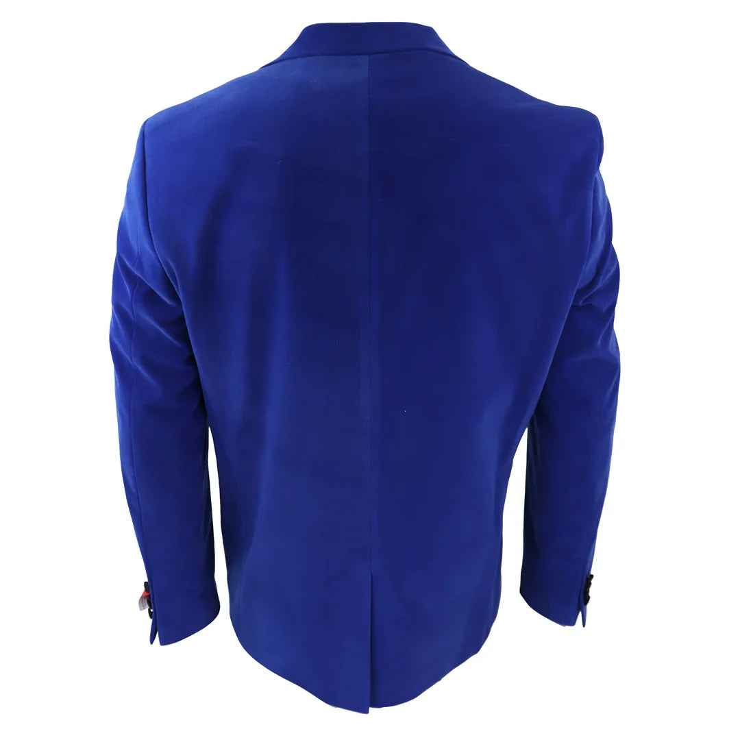 Esmoquin de terciopelo azul marino para hombre con solapas de satén. Ideal para cenas, bodas, graduaciones y eventos formales.