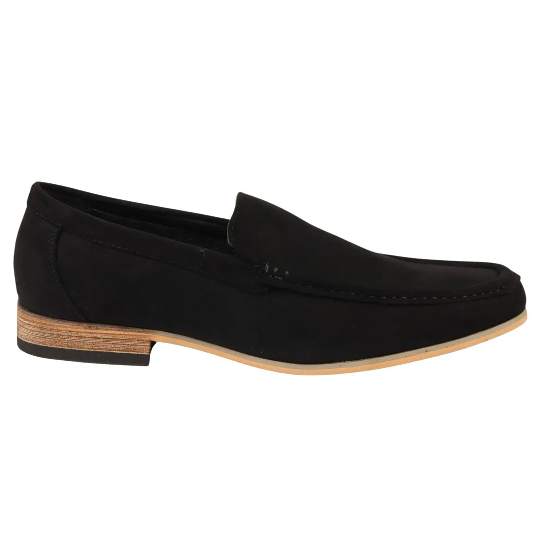Mocasines de gamuza ligera negra para hombre, sin cordones.