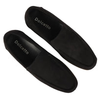 Mocasines de gamuza ligera negra para hombre, sin cordones.