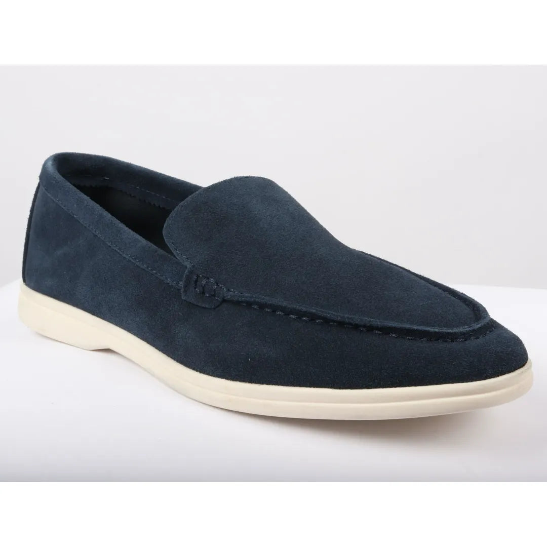 Mocasines de ante azul marino para hombre, de ajuste cómodo.
