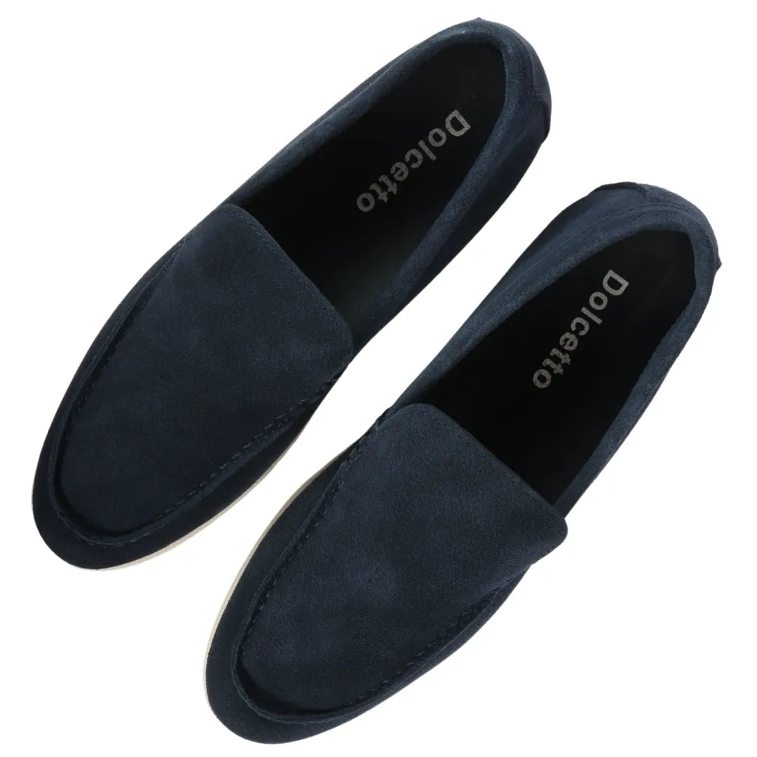Mocasines de ante azul marino para hombre, de ajuste cómodo.