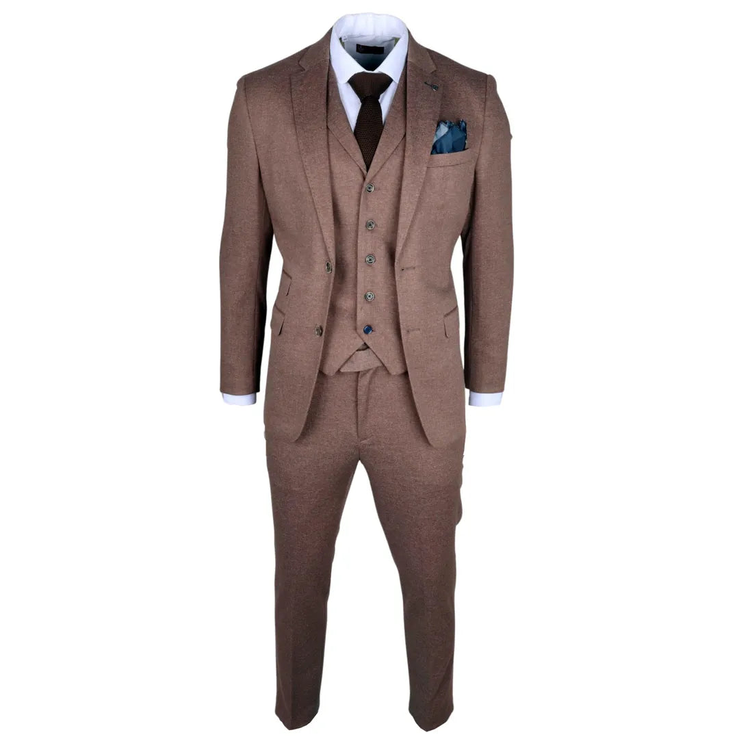 Traje de tres piezas ajustado de color marrón para hombre de Nathan