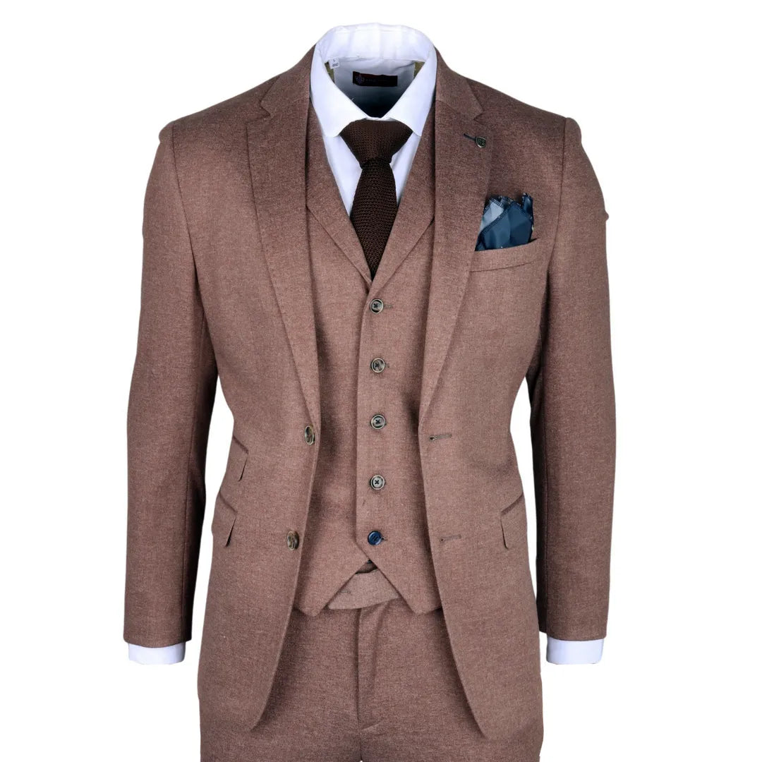 Traje de tres piezas ajustado de color marrón para hombre de Nathan