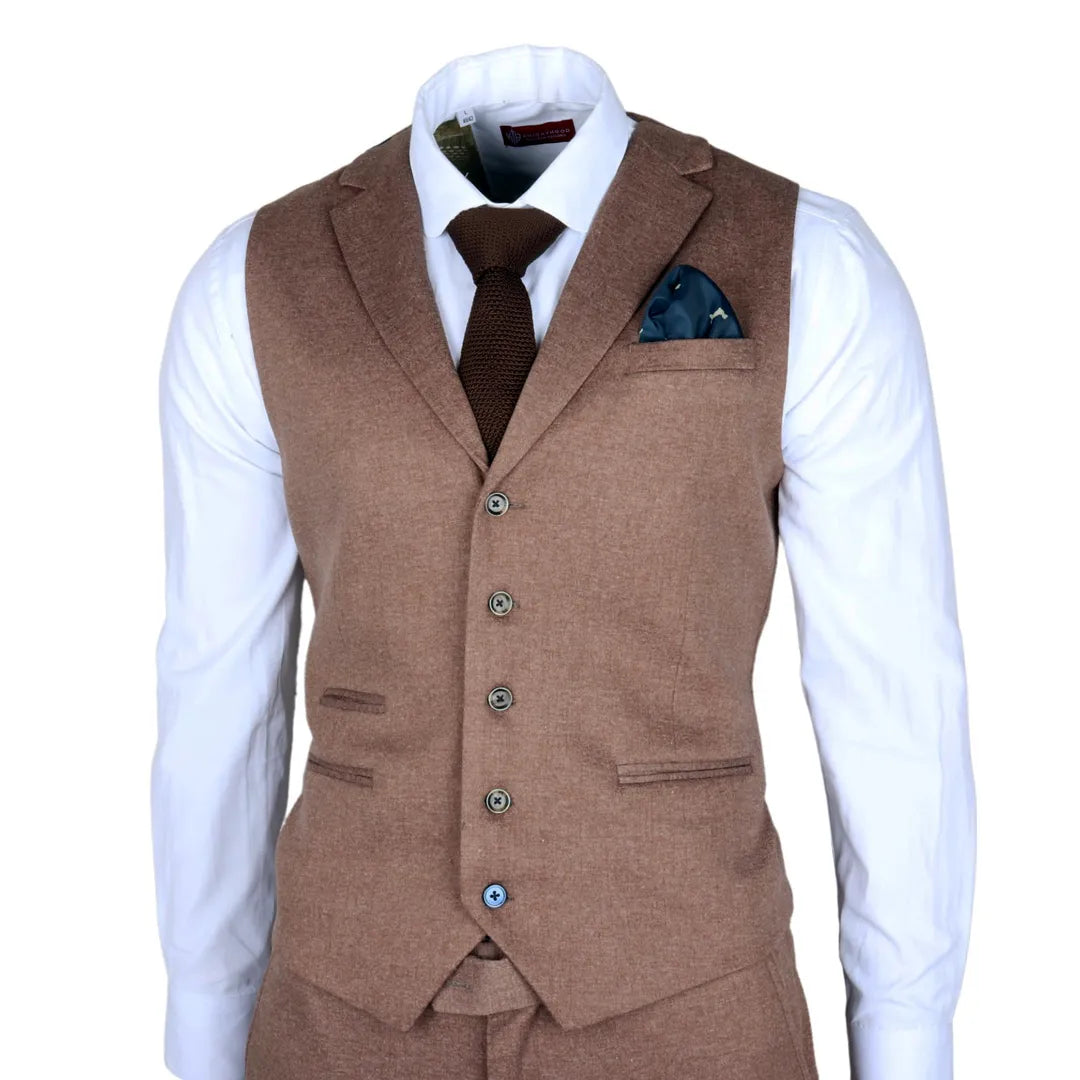 Traje de tres piezas ajustado de color marrón para hombre de Nathan