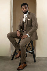 Oscar - Traje de hombre de 3 piezas de tweed de mezcla de lana marrón