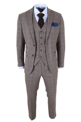 Harris - Traje de tweed de tres piezas para hombre, color marrón, con estampado de espiga.