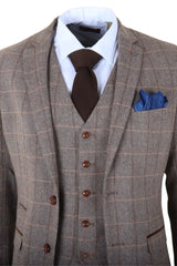 Harris - Traje de tweed de tres piezas para hombre, color marrón, con estampado de espiga.