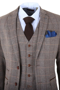 Harris - Traje de tweed de tres piezas para hombre, color marrón, con estampado de espiga.