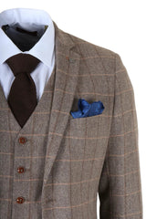 Harris - Traje de tweed de tres piezas para hombre, color marrón, con estampado de espiga.