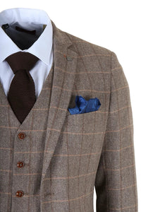 Harris - Traje de tweed de tres piezas para hombre, color marrón, con estampado de espiga.